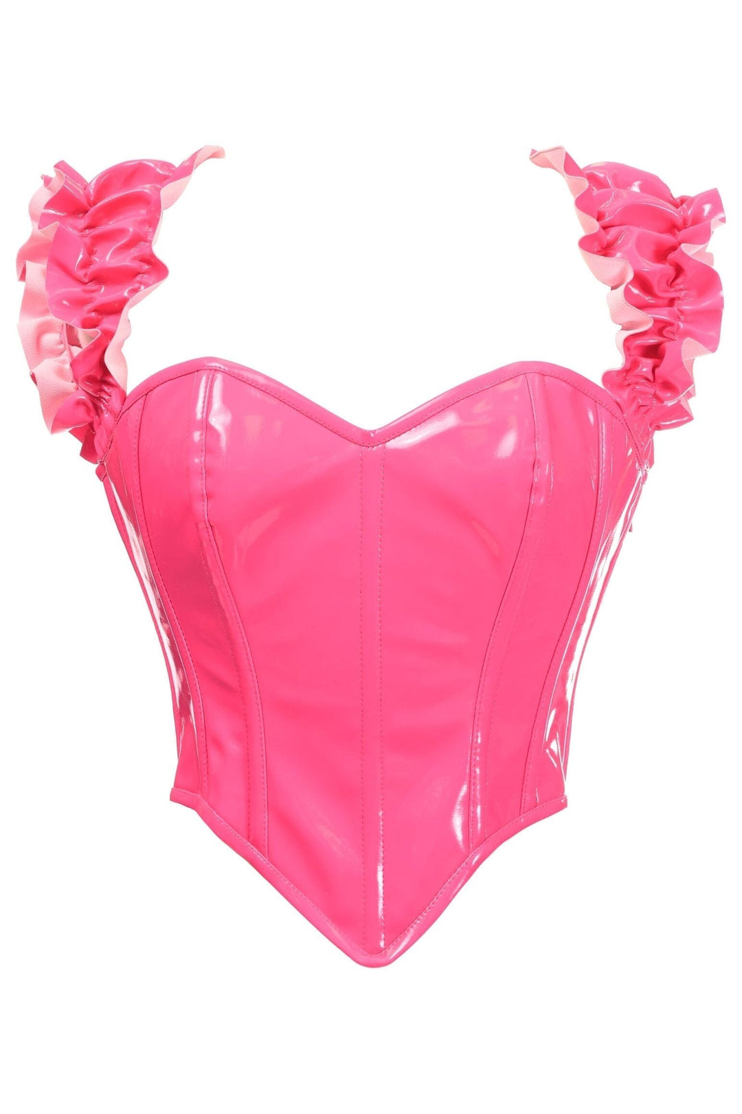 Daisy Corsets Top Drawer Steel Boned Hot Pink Patent Ruffle Sleeve Bustier Corset in Pink  from SexyShoes.com