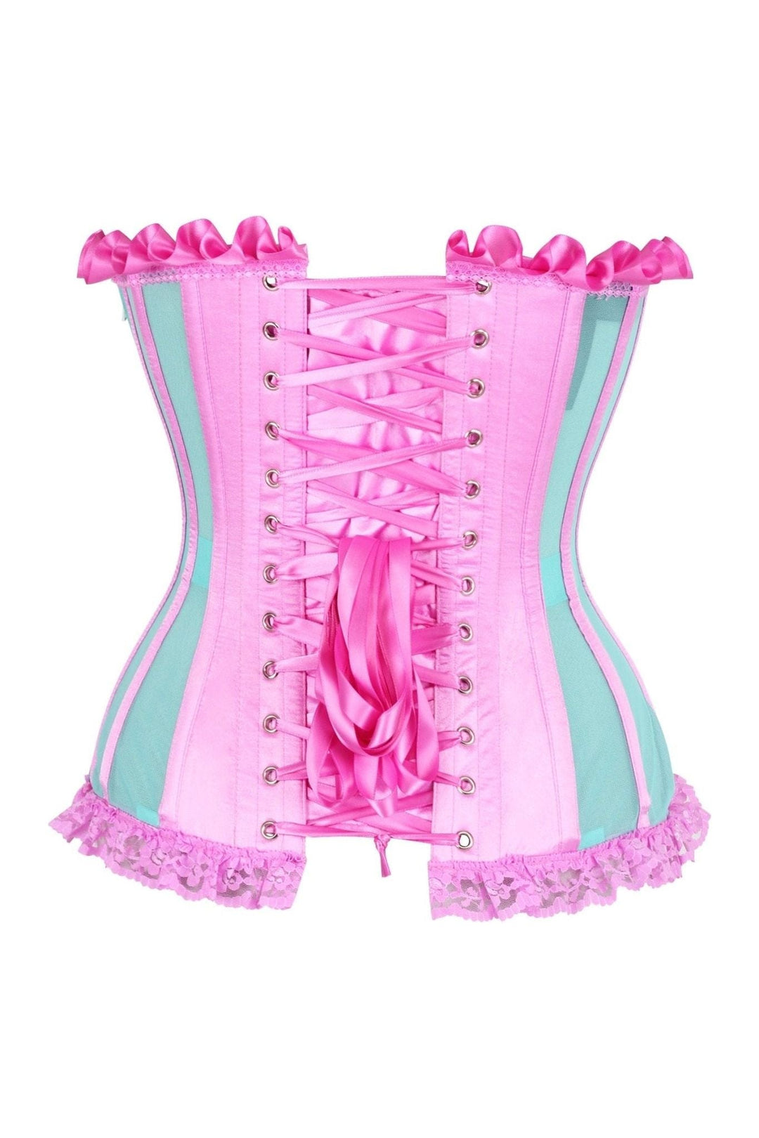 Daisy Corsets Top Drawer Steel Boned Mint/Pink Mesh Underwire Bustier Corset in Pink 