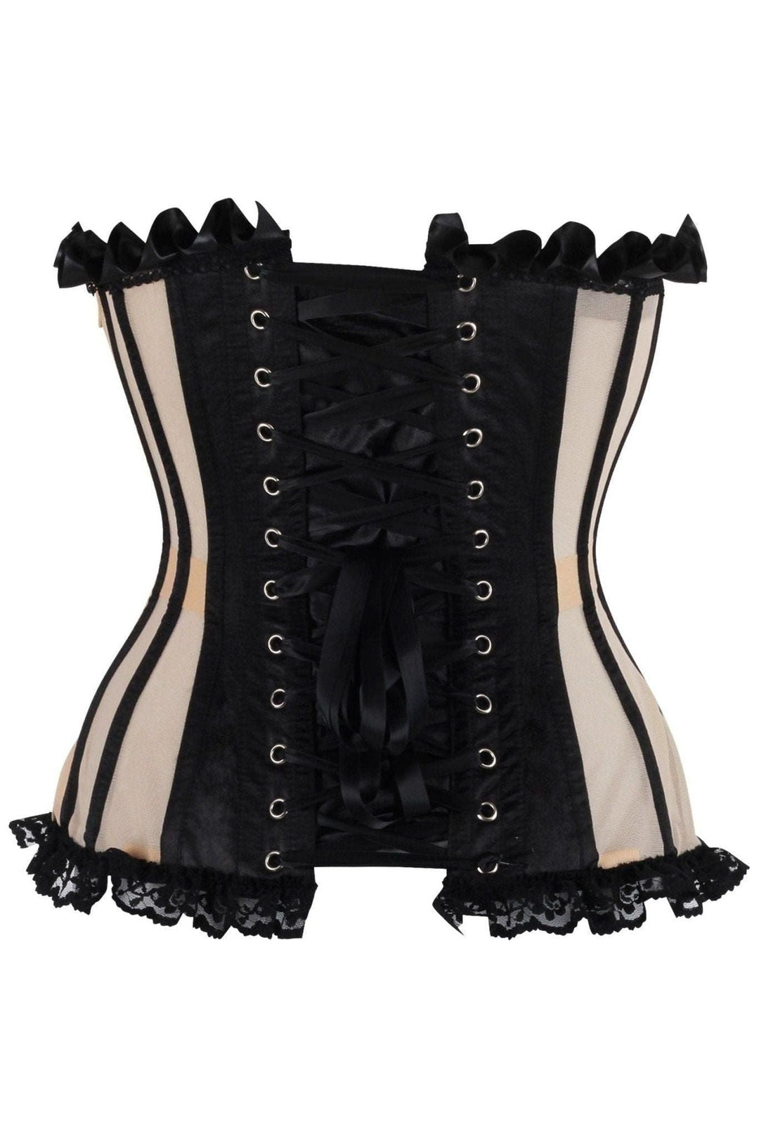Top Drawer Steel Boned Nude & Black Mesh Underwire Bustier Corset