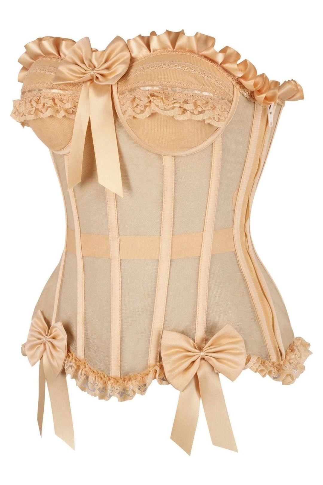 Daisy Corsets Top Drawer Steel Boned Nude Mesh Underwire Bustier Corset in Ivory 