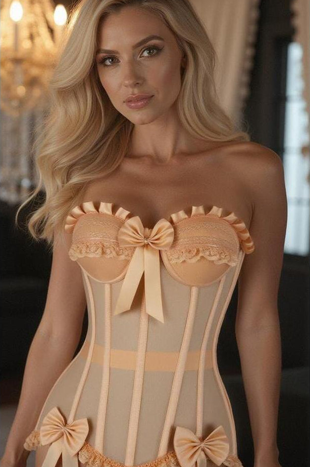 Daisy Corsets Top Drawer Steel Boned Nude Mesh Underwire Bustier Corset in Ivory 