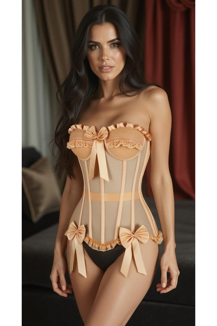 Top Drawer Steel Boned Nude Mesh Underwire Bustier Corset