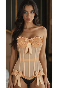 Daisy Corsets Top Drawer Steel Boned Nude Mesh Underwire Bustier Corset in Ivory 