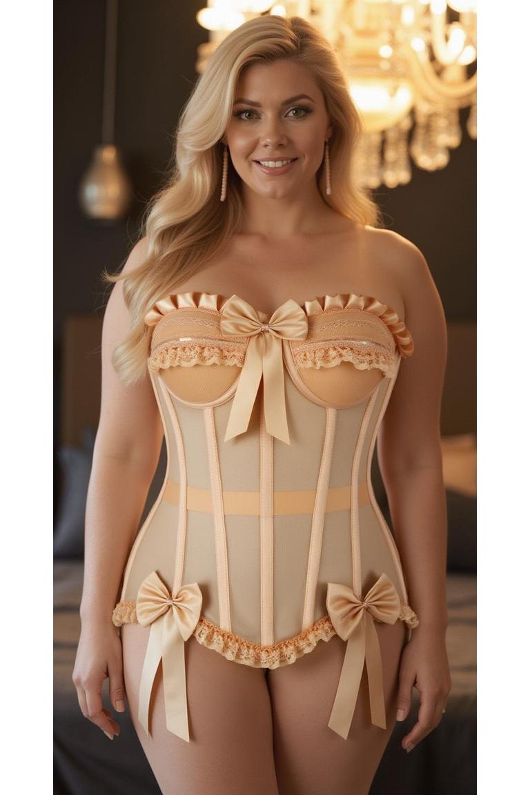 Daisy Corsets Top Drawer Steel Boned Nude Mesh Underwire Bustier Corset in Ivory 