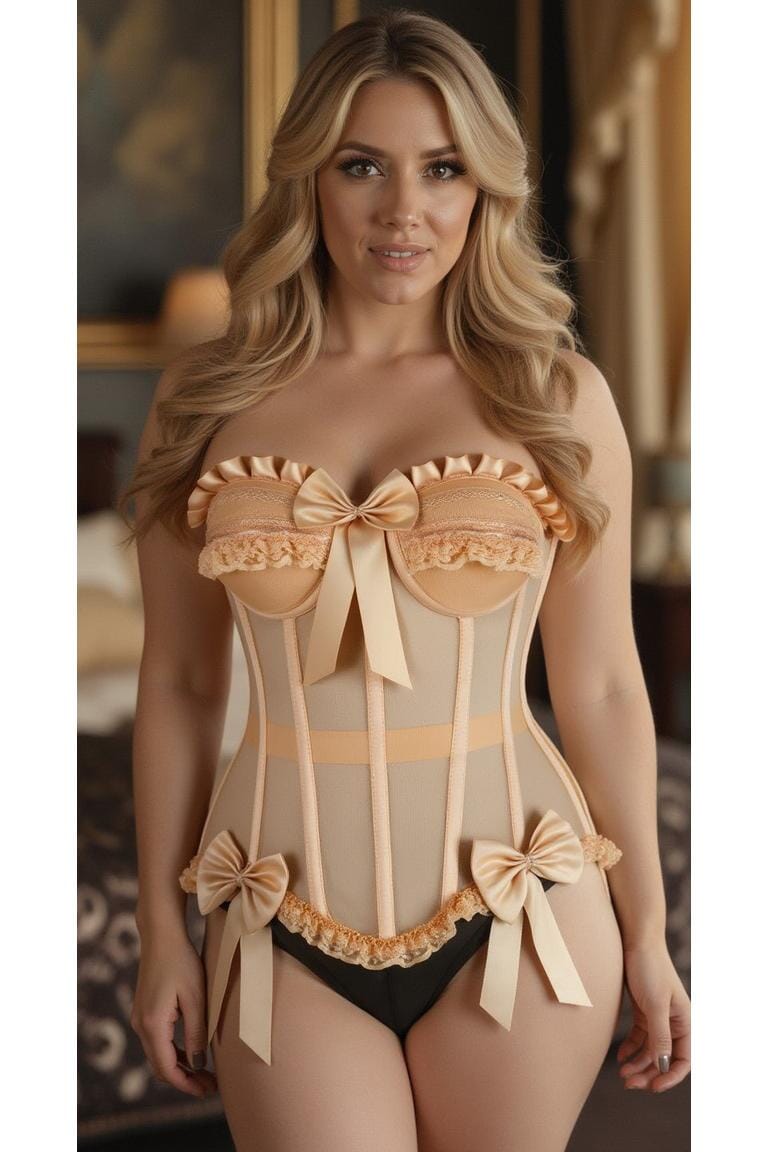 Daisy Corsets Top Drawer Steel Boned Nude Mesh Underwire Bustier Corset in Ivory 