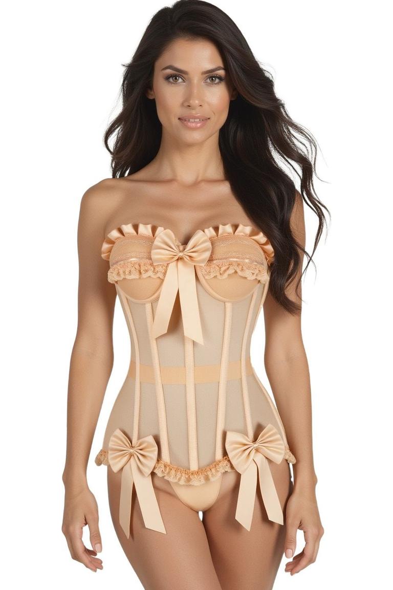 Daisy Corsets Top Drawer Steel Boned Nude Mesh Underwire Bustier Corset in Ivory 
