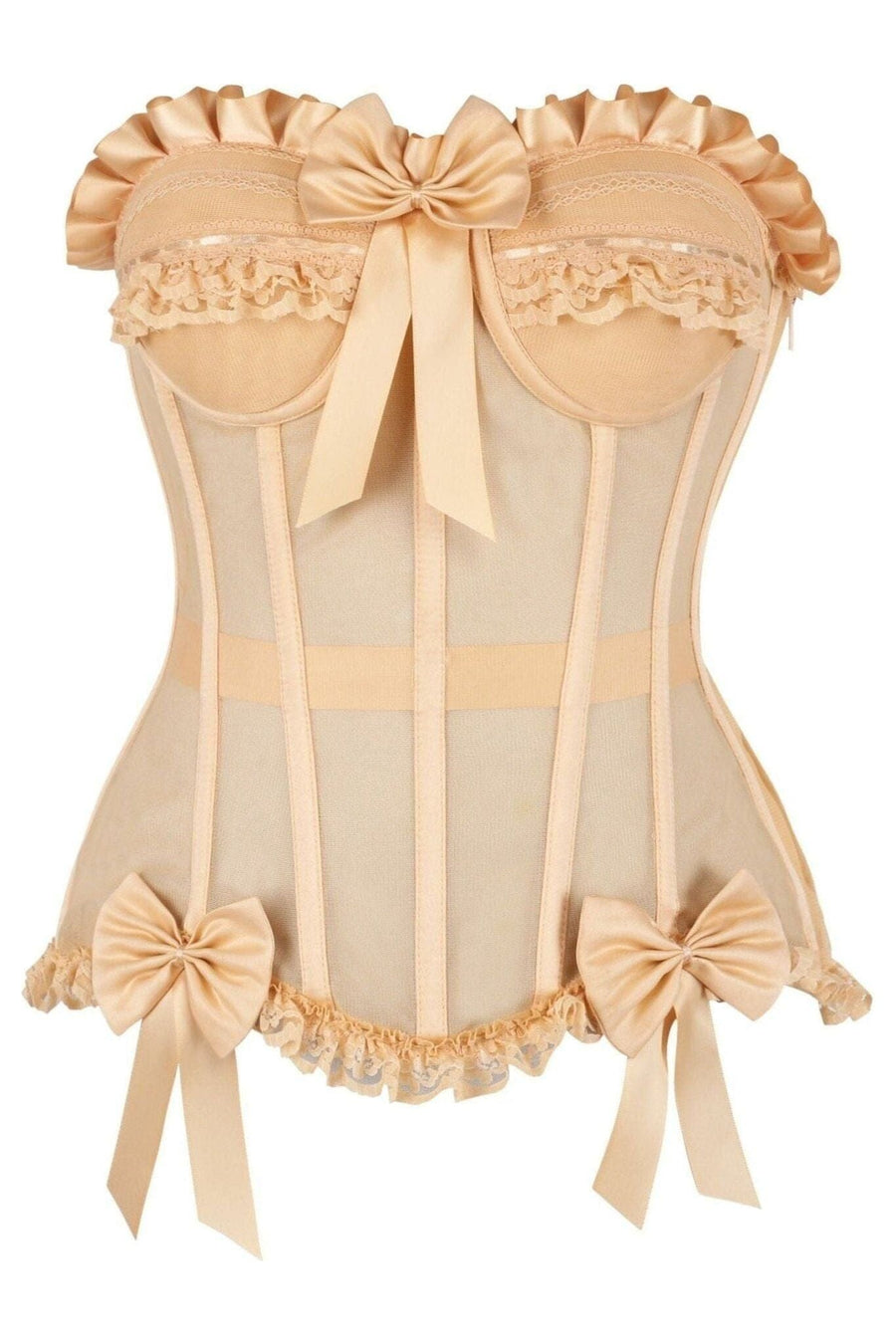 Daisy Corsets Top Drawer Steel Boned Nude Mesh Underwire Bustier Corset in Ivory 