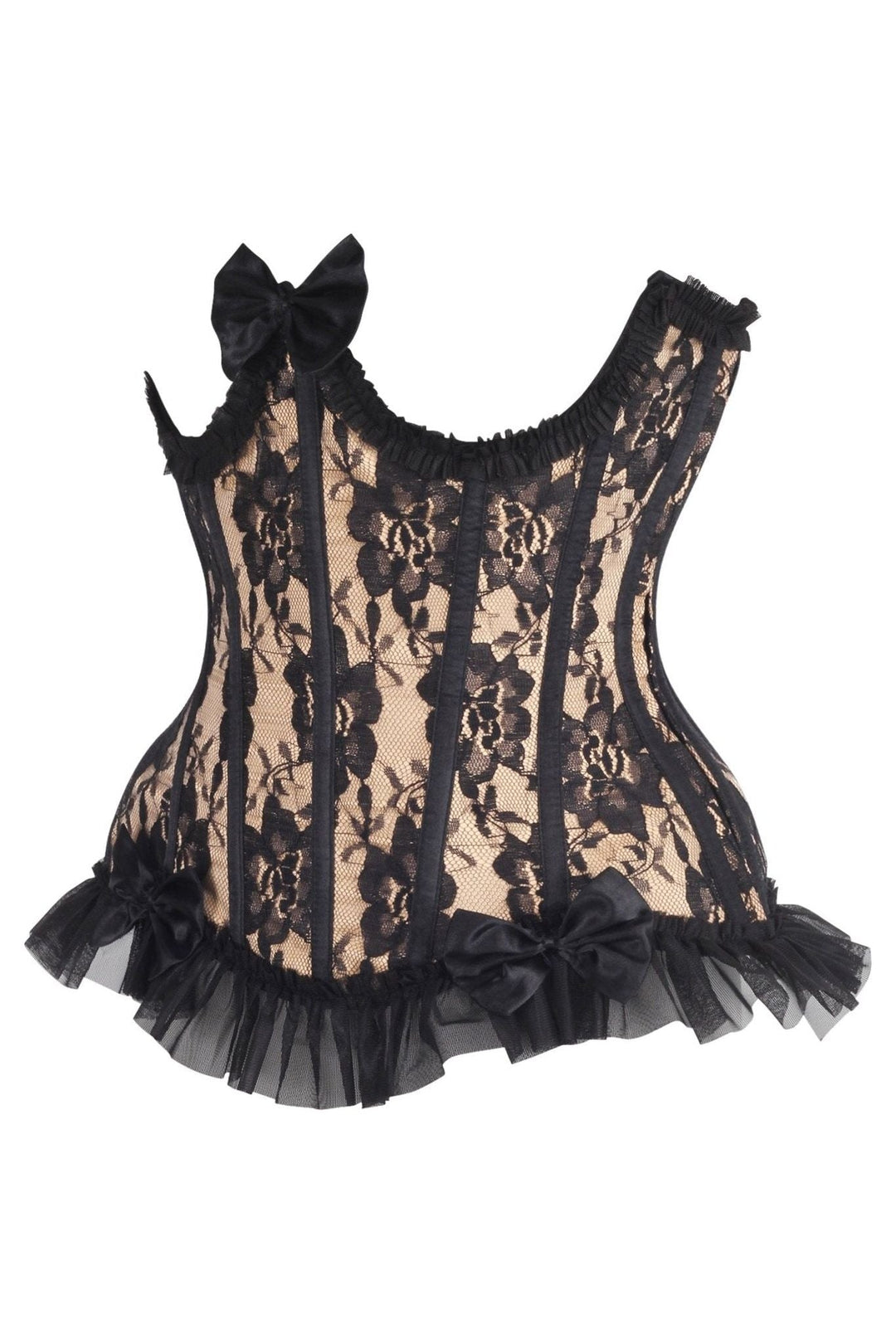 Top Drawer Steel Boned Nude/Black Lace Underwire Burlesque Underbust Corset Cincher