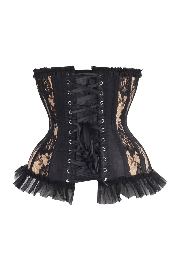 Top Drawer Steel Boned Nude/Black Lace Underwire Burlesque Underbust Corset Cincher