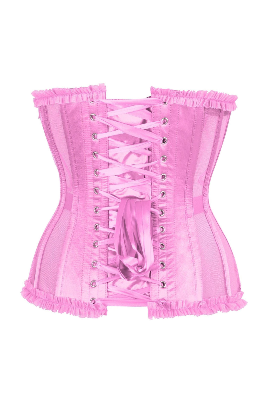 Daisy Corsets Top Drawer Steel Boned Pink Mesh Underwire Burlesque Underbust Corset Cincher in Pink 