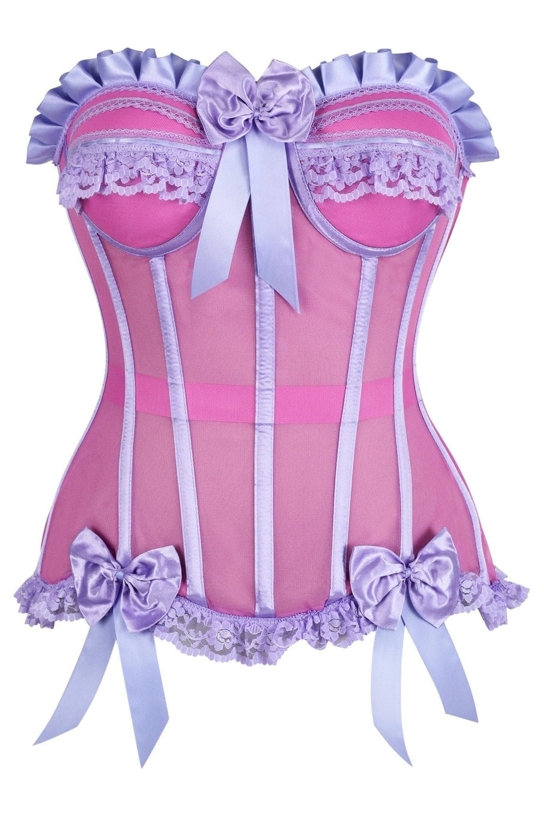 Daisy Corsets Top Drawer Steel Boned Pink/Purple Mesh Underwire Bustier Corset in Pink  from SexyShoes.com
