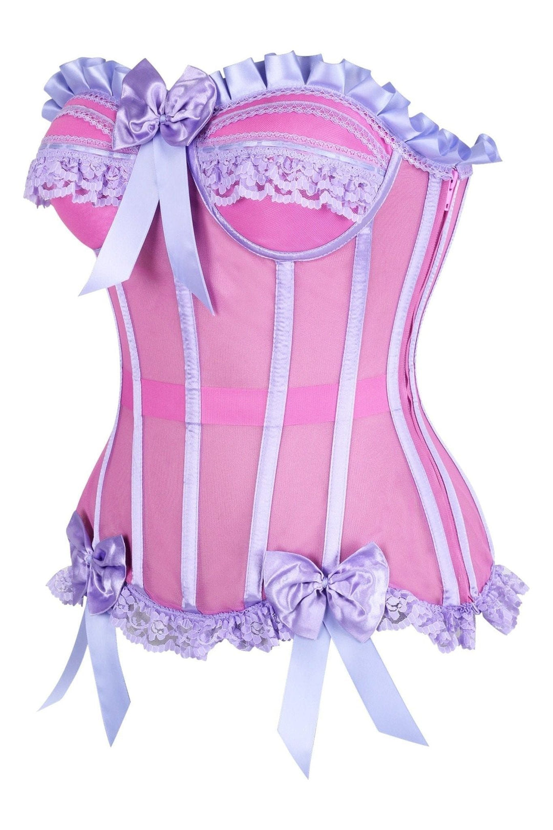 Daisy Corsets Top Drawer Steel Boned Pink/Purple Mesh Underwire Bustier Corset in Pink 