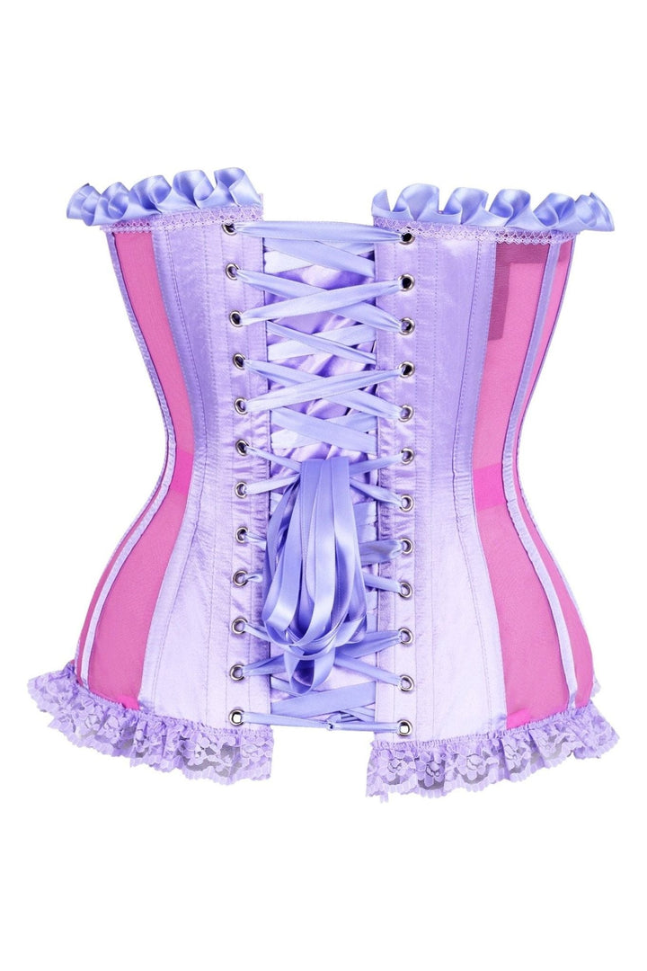 Top Drawer Steel Boned Pink/Purple Mesh Underwire Bustier Corset
