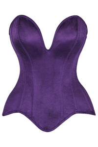 Daisy Corsets Top Drawer Steel Boned Plum Satin Plunge Neckline Overbust Corset in Purple  from SexyShoes.com