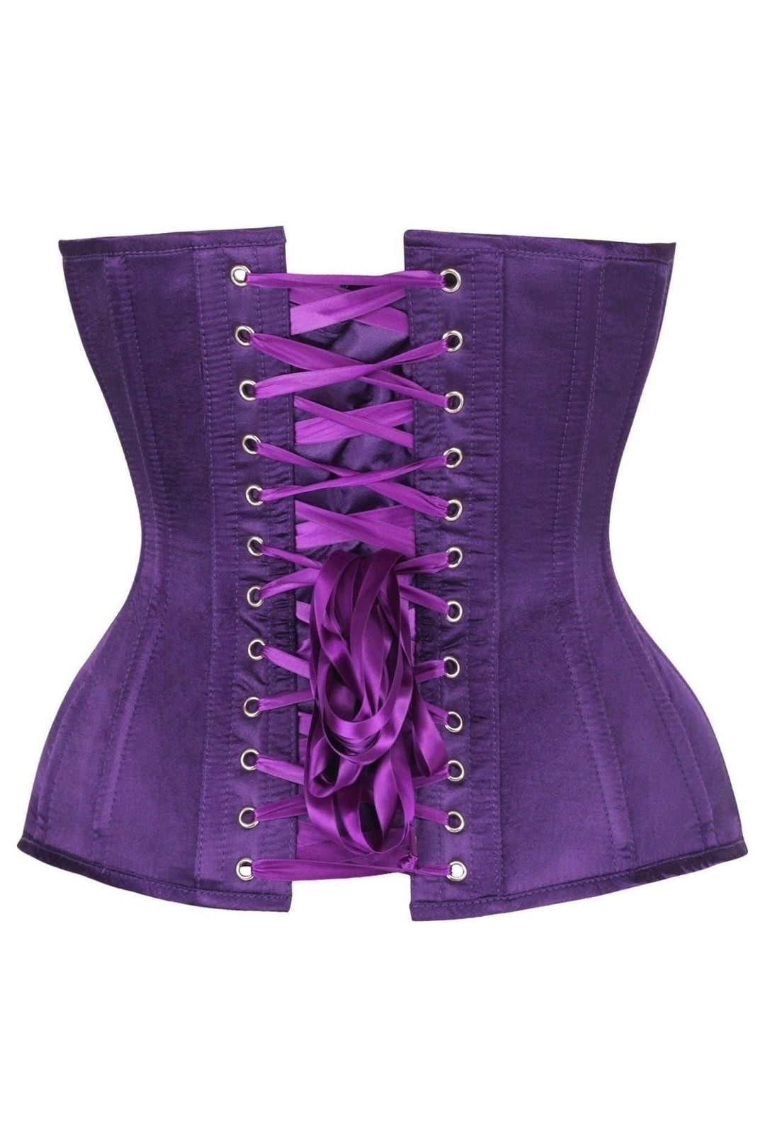 Daisy Corsets Top Drawer Steel Boned Plum Satin Plunge Neckline Overbust Corset in Purple 