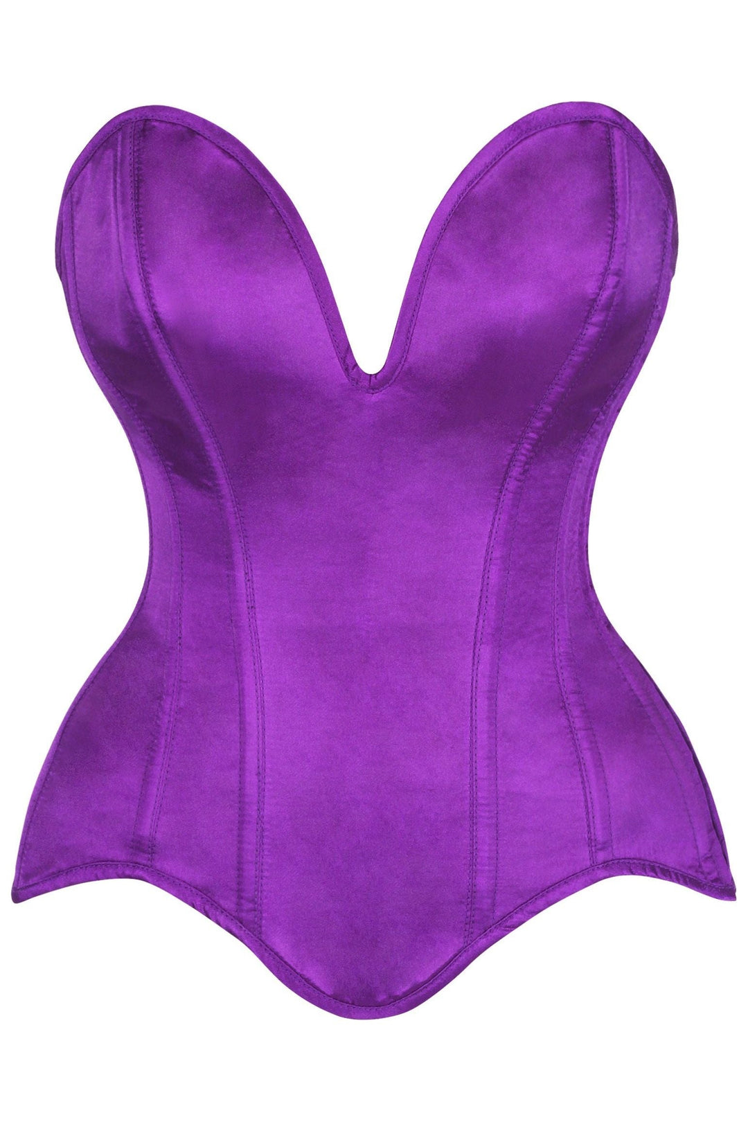 Daisy Corsets Top Drawer Steel Boned Purple Satin Plunge Neckline Overbust Corset in Purple  from SexyShoes.com