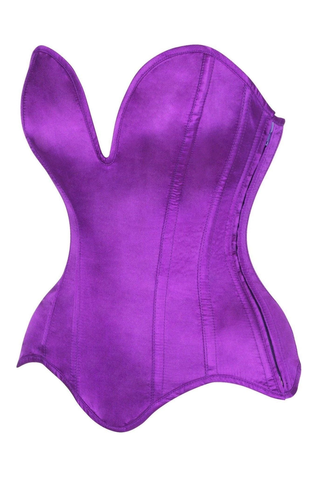 Top Drawer Steel Boned Purple Satin Plunge Neckline Overbust Corset