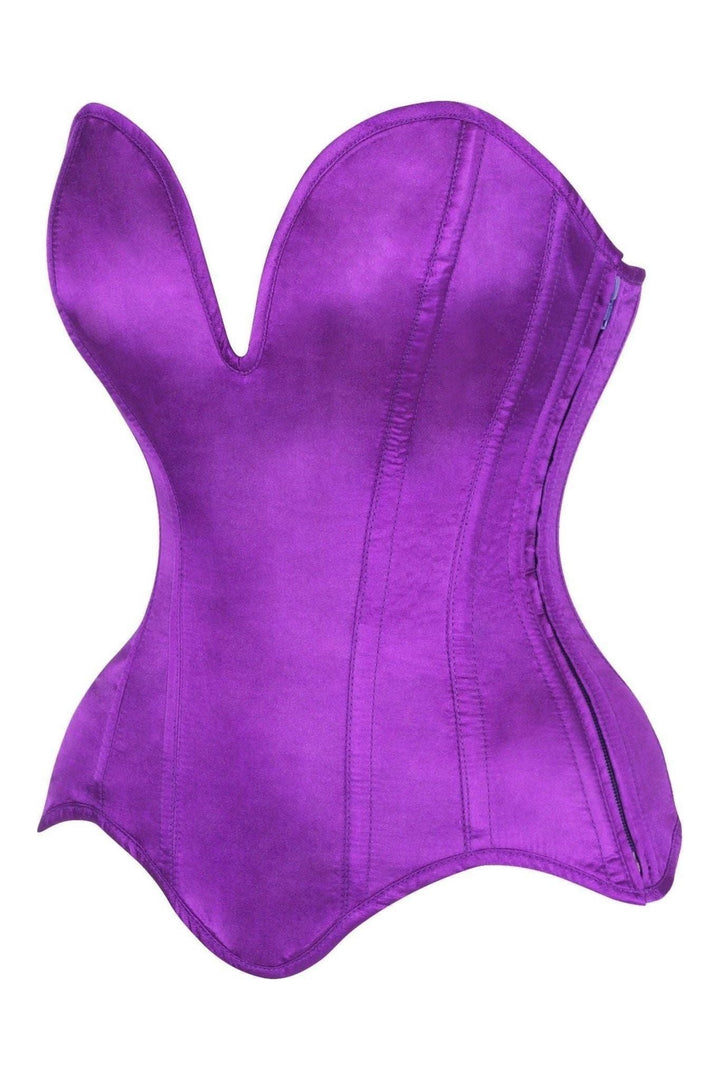 Top Drawer Steel Boned Purple Satin Plunge Neckline Overbust Corset