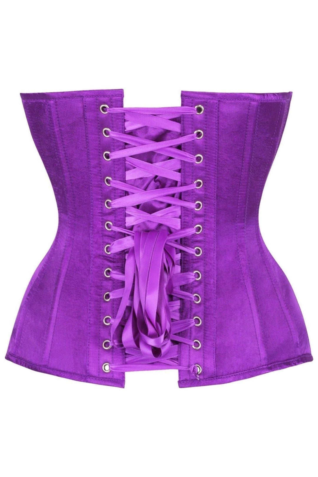 Daisy Corsets Top Drawer Steel Boned Purple Satin Plunge Neckline Overbust Corset in Purple 