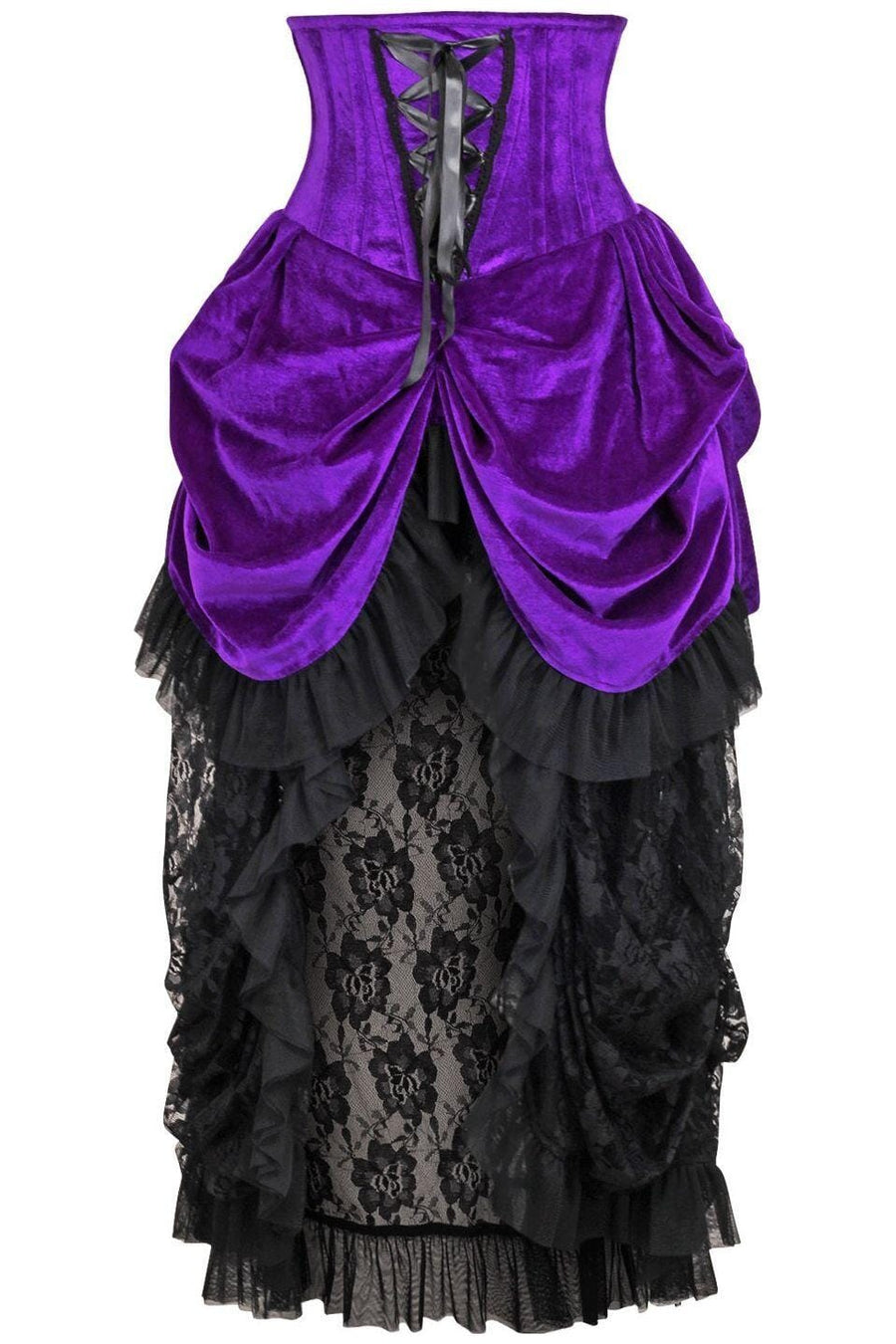 Daisy Corsets Top Drawer Steel Boned Purple Velvet Victorian Bustle Underbust Corset Dress in Purple  from SexyShoes.com