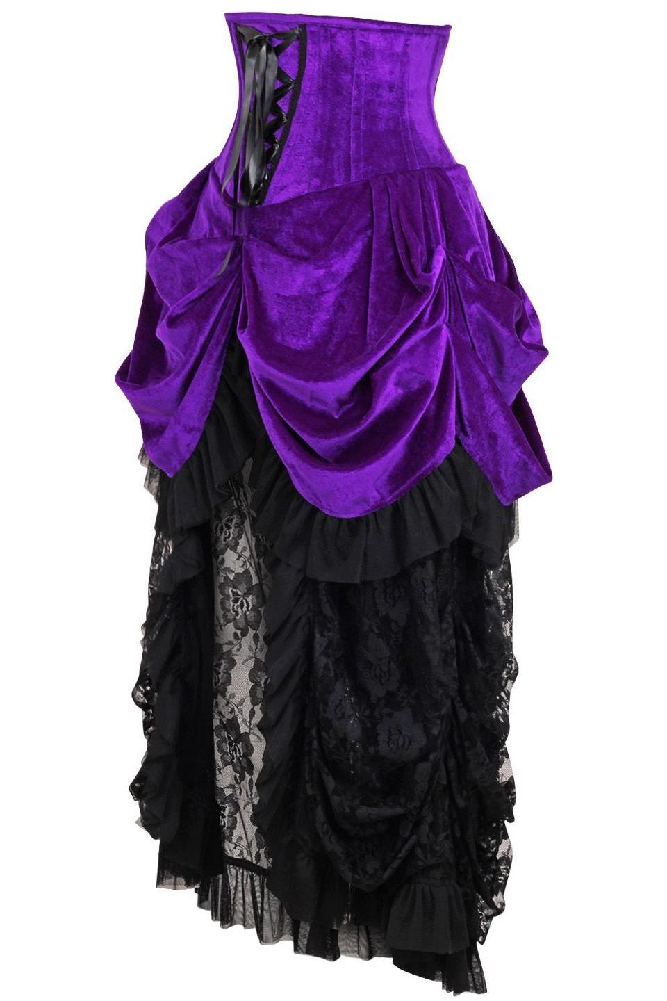 Daisy Corsets Top Drawer Steel Boned Purple Velvet Victorian Bustle Underbust Corset Dress in Purple 