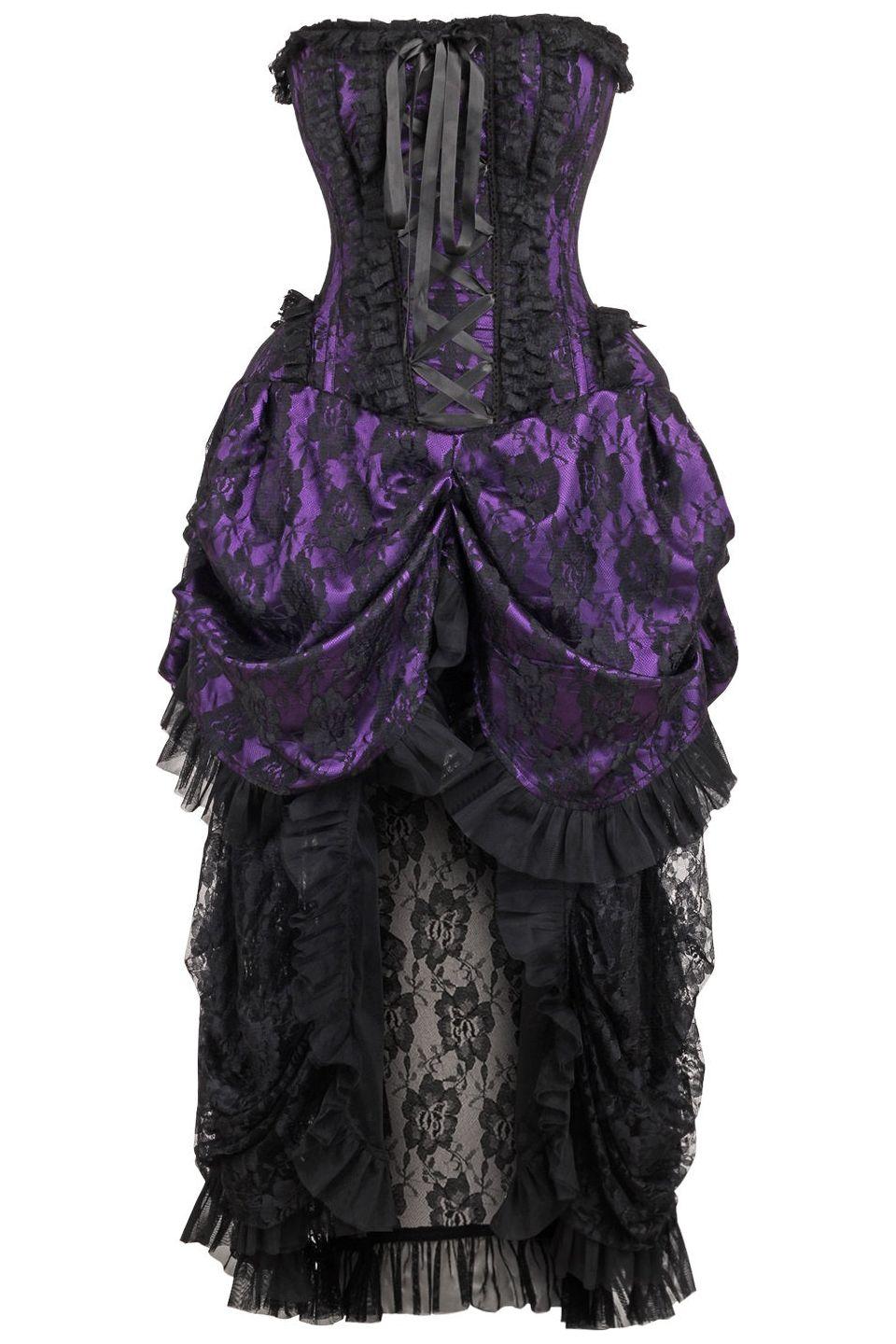 Daisy Corsets Top Drawer Steel Boned Purple w/Black Lace Bustle Corset Dress in Purple  from SexyShoes.com