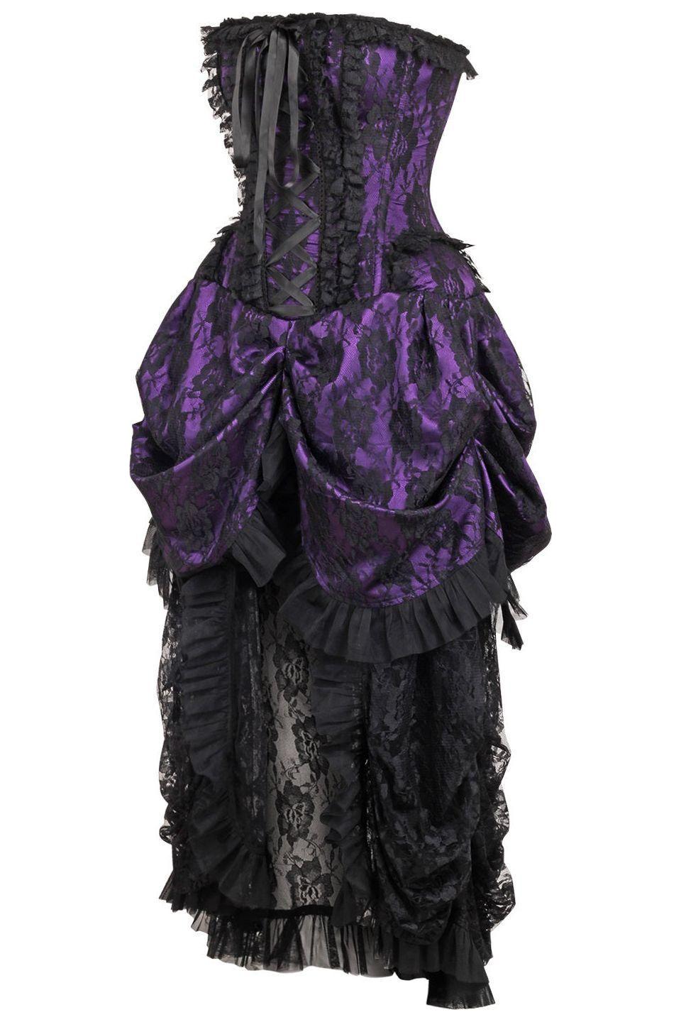 Daisy Corsets Top Drawer Steel Boned Purple w/Black Lace Bustle Corset Dress in Purple 