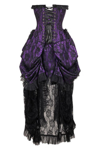Daisy Corsets Top Drawer Steel Boned Purple w/Black Lace Bustle Corset Dress in Purple 