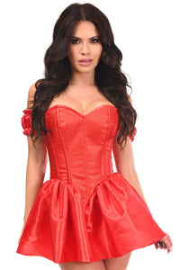 Daisy Corsets Top Drawer Steel Boned Red Brocade & Taffeta Corset Dress in Red 