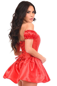 Daisy Corsets Top Drawer Steel Boned Red Brocade & Taffeta Corset Dress in Red 