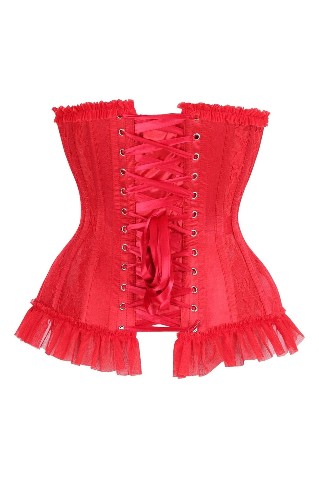 Daisy Corsets Top Drawer Steel Boned Red Lace Underwire Burlesque Underbust Corset Cincher in Red 