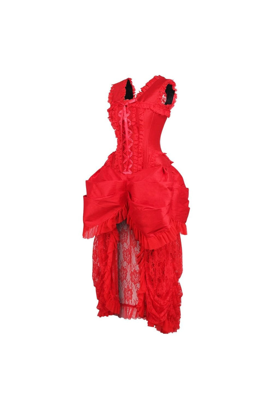 Daisy Corsets Top Drawer Steel Boned Red Lace Victorian Bustle Corset Dress in Red 