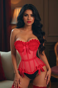 Top Drawer Steel Boned Red Mesh Underwire Bustier Corset