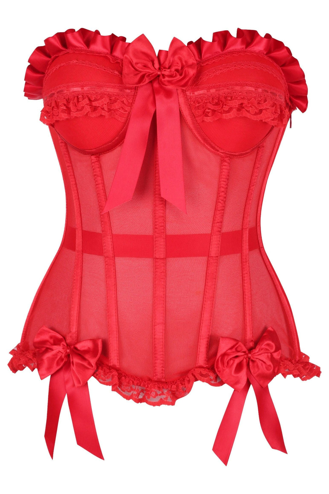 Daisy Corsets Top Drawer Steel Boned Red Mesh Underwire Bustier Corset in Red 