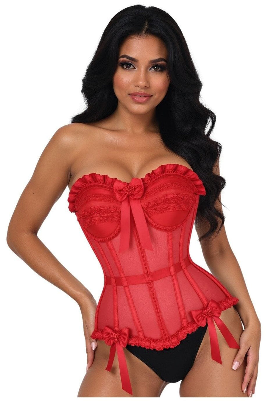 Daisy Corsets Top Drawer Steel Boned Red Mesh Underwire Bustier Corset in Red 