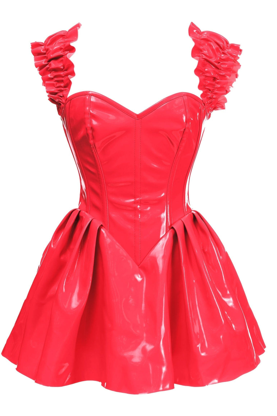 Top Drawer Steel Boned Red Patent PVC Vinyl Corset Dress-Corset Dresses-SEXYSHOES.COM