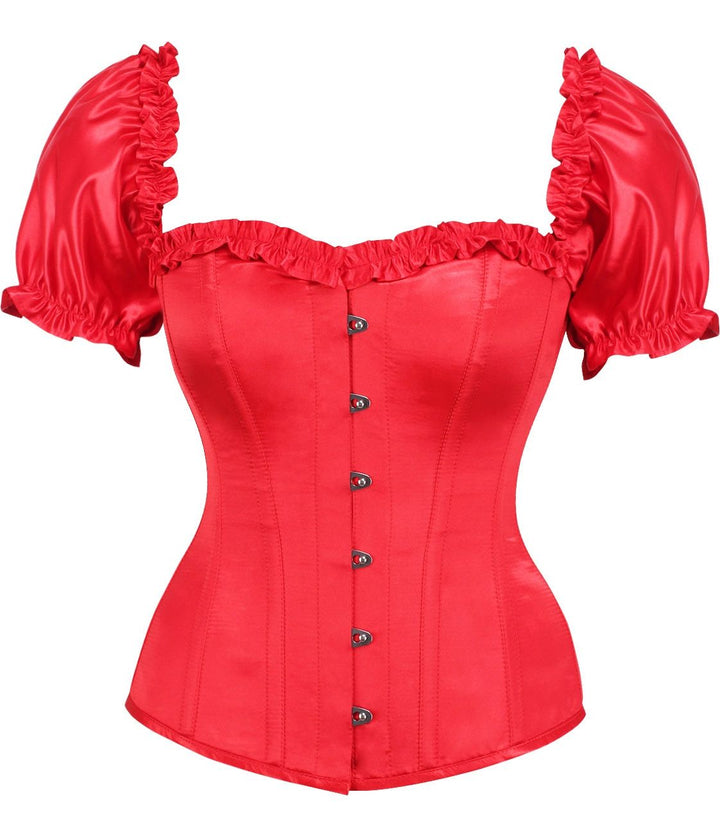 Top Drawer Steel Boned Red Satin Overbust Corset w/Sleeves