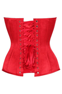 Daisy Corsets Top Drawer Steel Boned Red Satin Plunge Neckline Overbust Corset in Red 