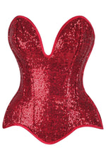 Top Drawer Steel Boned Red Sequin Plunge Neckline Overbust Corset
