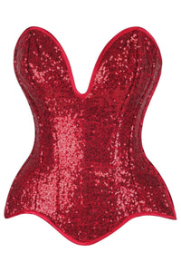 Daisy Corsets Top Drawer Steel Boned Red Sequin Plunge Neckline Overbust Corset in Red  from SexyShoes.com