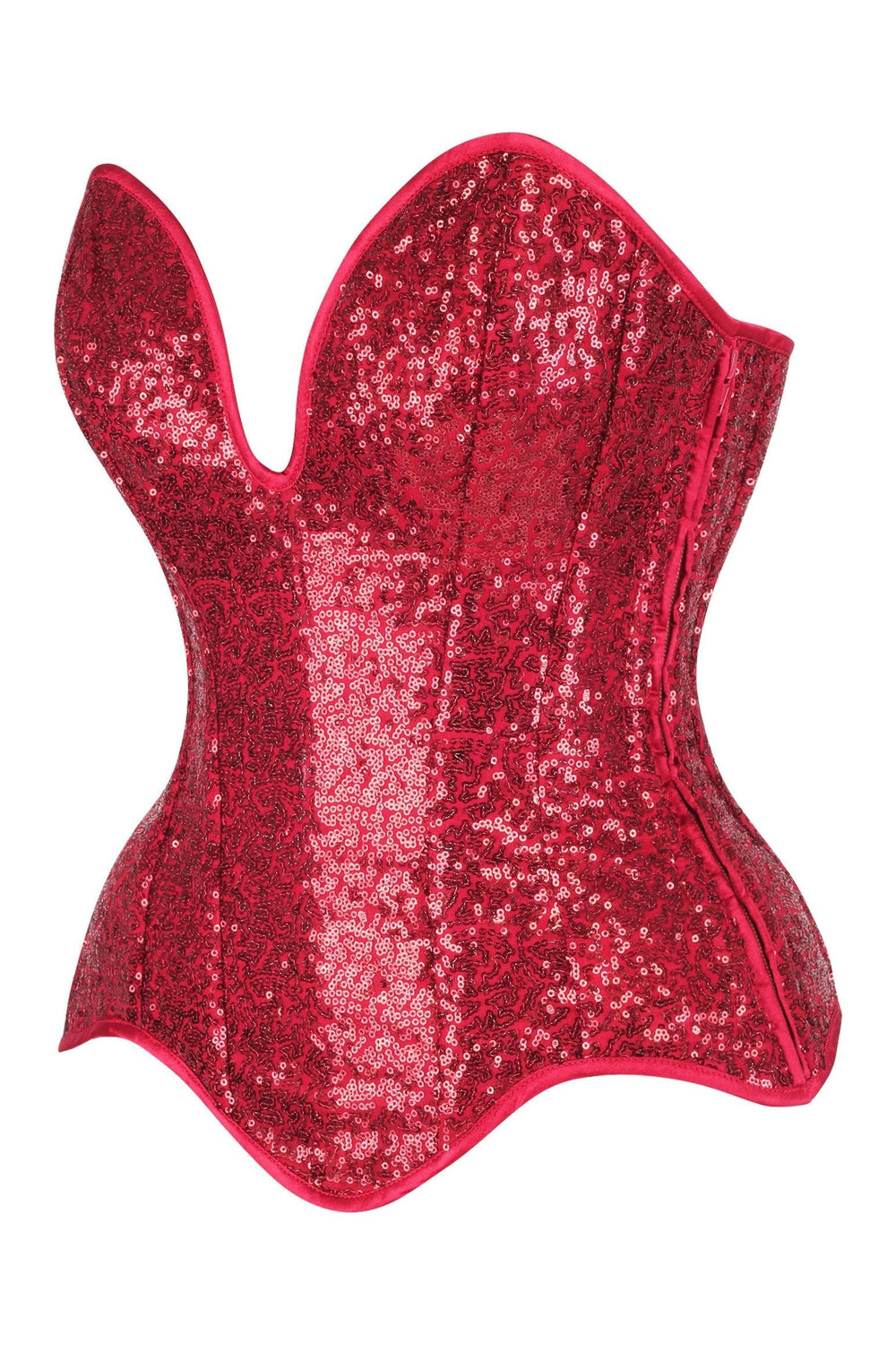 Daisy Corsets Top Drawer Steel Boned Red Sequin Plunge Neckline Overbust Corset in Red 
