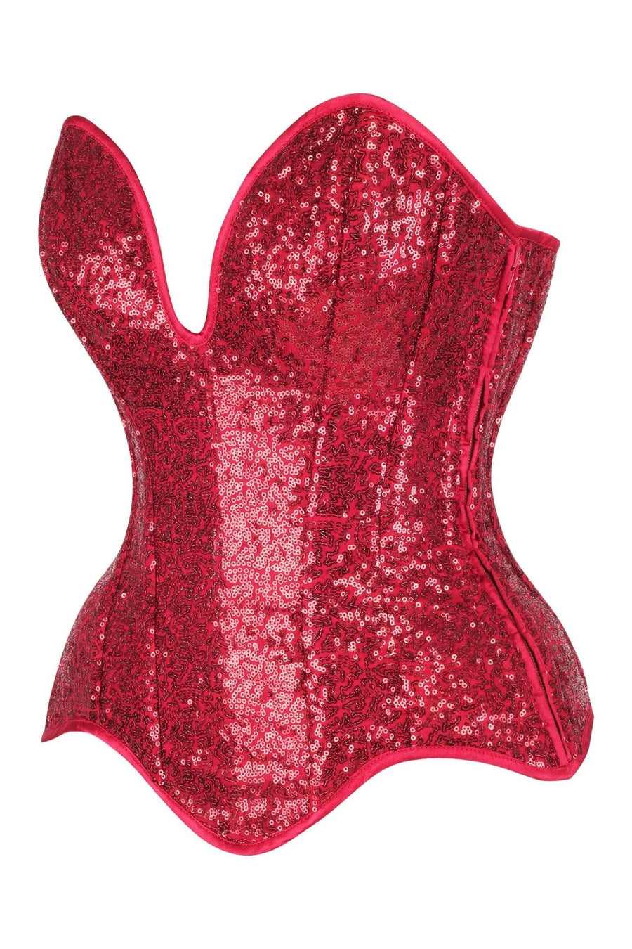 Daisy Corsets Top Drawer Steel Boned Red Sequin Plunge Neckline Overbust Corset in Red 