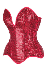 Daisy Corsets Top Drawer Steel Boned Red Sequin Plunge Neckline Overbust Corset in Red 