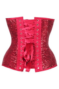 Daisy Corsets Top Drawer Steel Boned Red Sequin Plunge Neckline Overbust Corset in Red 