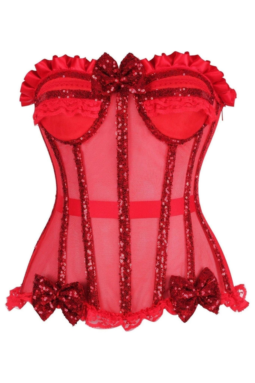 Daisy Corsets Top Drawer Steel Boned Red Sequin Underwire Bustier Corset in Red  from SexyShoes.com