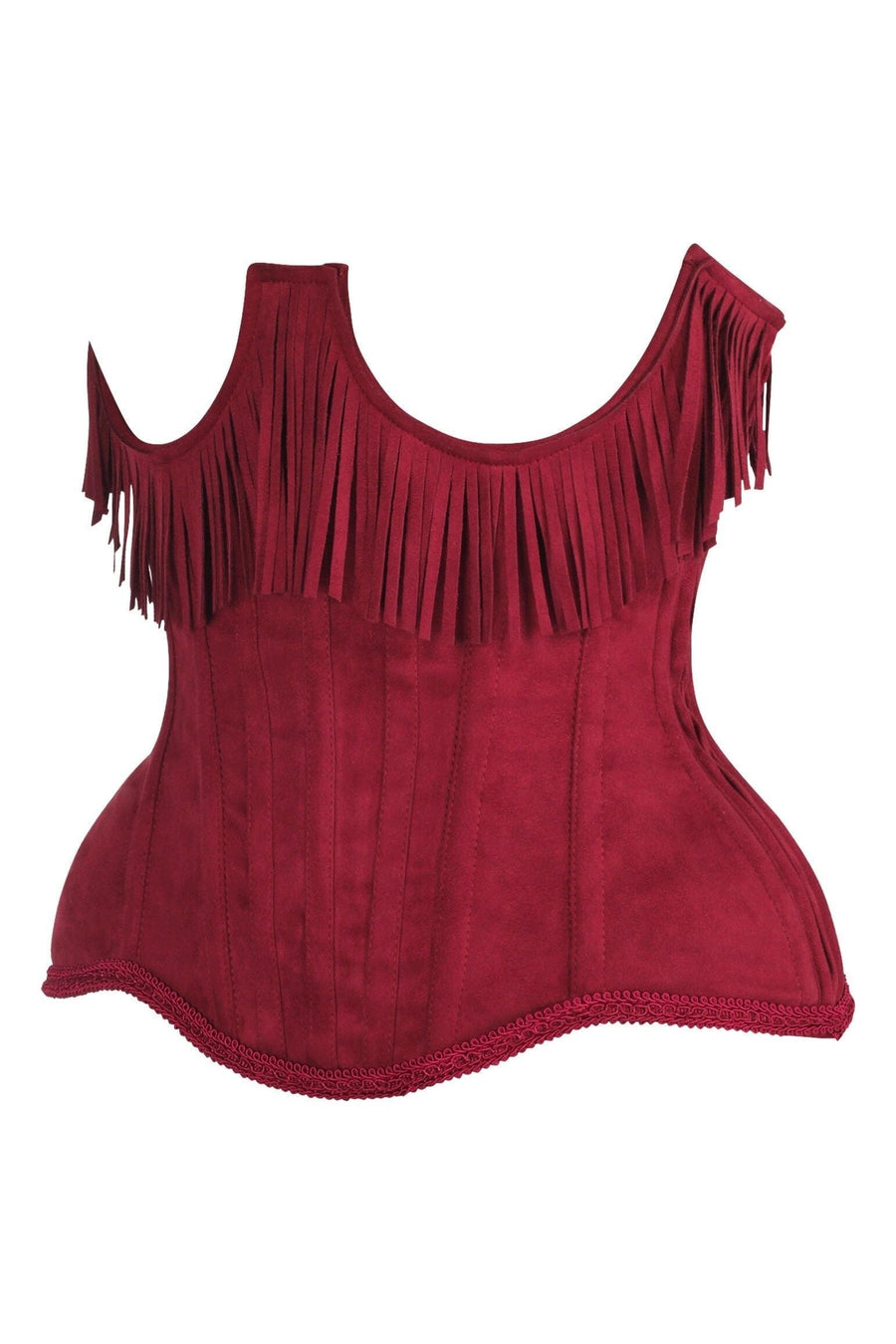 Daisy Corsets Top Drawer Steel Boned Red Suede Underwire Underbust Corset Cincher w/Fringe in Red 