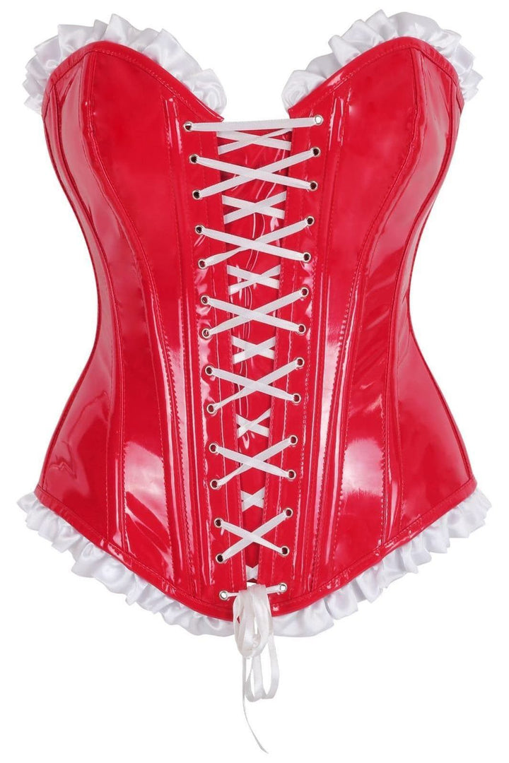 Top Drawer Steel Boned Red Vinyl PVC Patent Lace-Up Corset Top