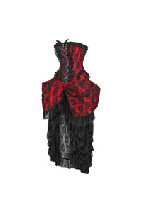 Daisy Corsets Top Drawer Steel Boned Red w/Black Lace Bustle Corset Dress in Red 