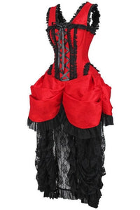 Daisy Corsets Top Drawer Steel Boned Red/Black Lace Victorian Bustle Corset Dress in Red 