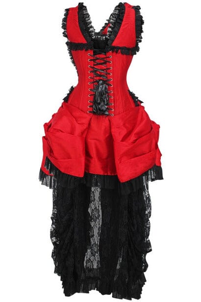 Top Drawer Steel Boned Red/Black Lace Victorian Bustle Corset Dress